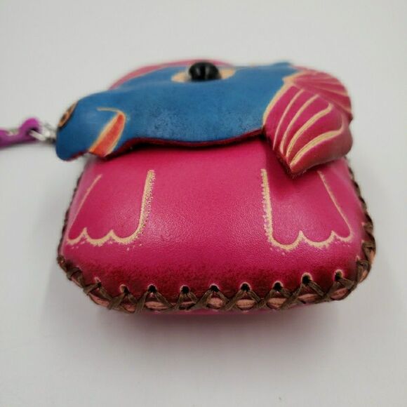 Unicorn Leather Wristlet Wallet Handmade Tooled Coin Purse Keychain Fantasy Gift - Picture 10 of 13